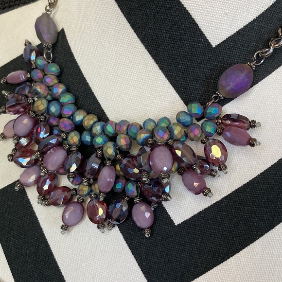 Purple Beaded Statement Necklace - Picture 2 of 10